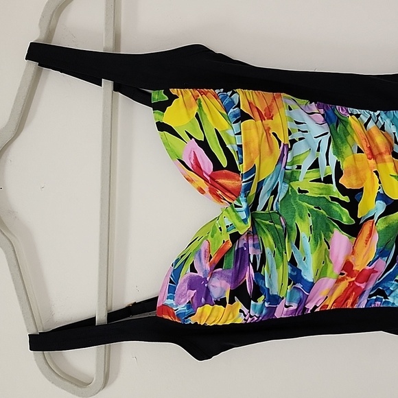 LA Blanca Coastal size 8 Front Shirred One Piece Swimsuit Black Floral - Picture 6 of 16